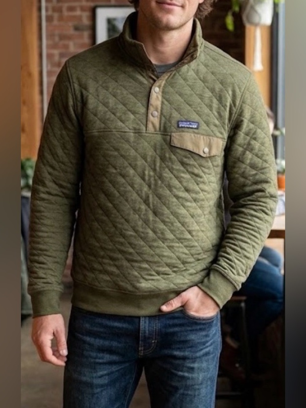 Patagonia Men’s Olive Quilted Snap-Neck Pullover